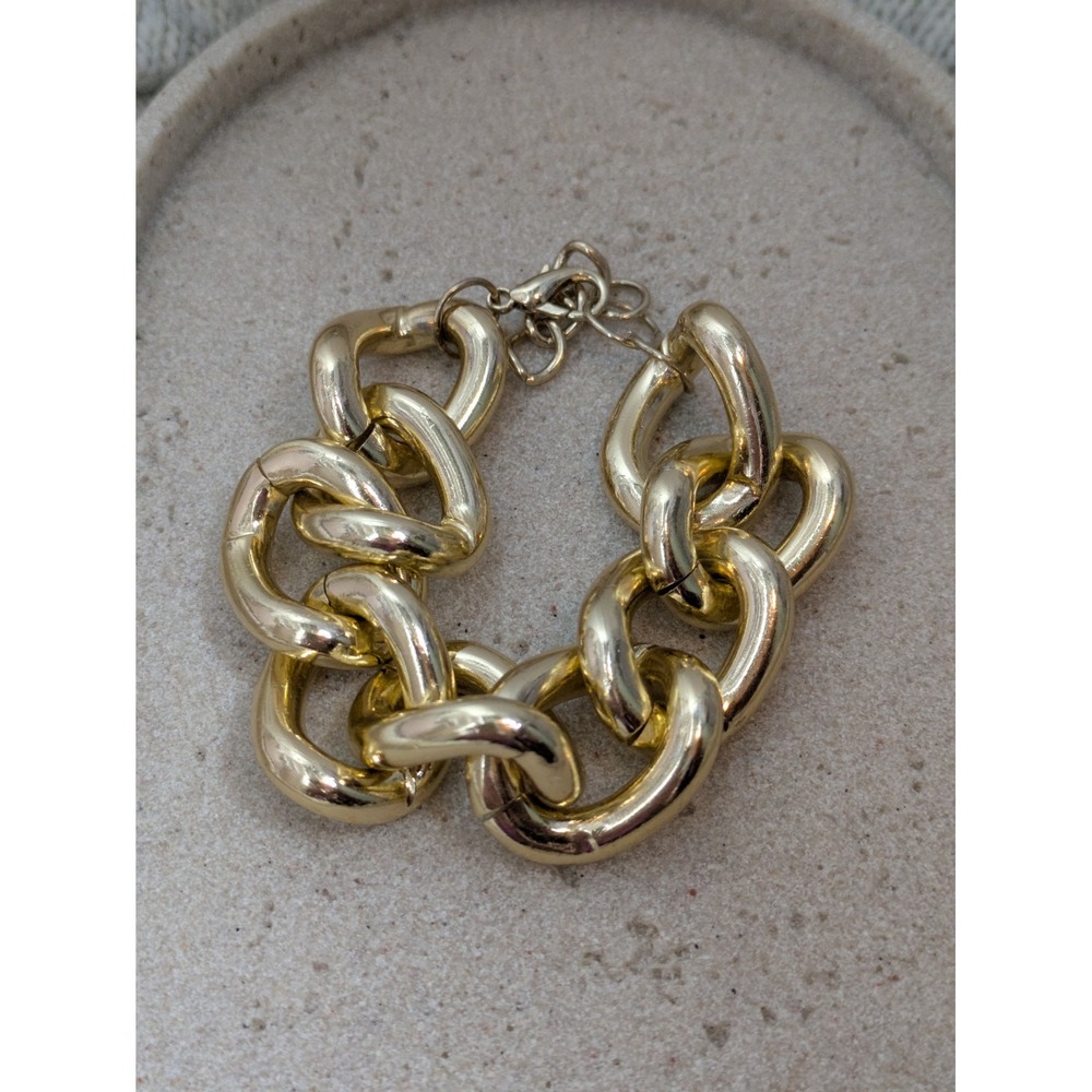 Chunky Cuban Link Bracelet In Glossy Gold Tone Statement Wide Links Runway